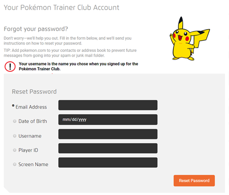 I Forgot My Pokemon Trainer Club Password How Do I Reset It Pokemon Support